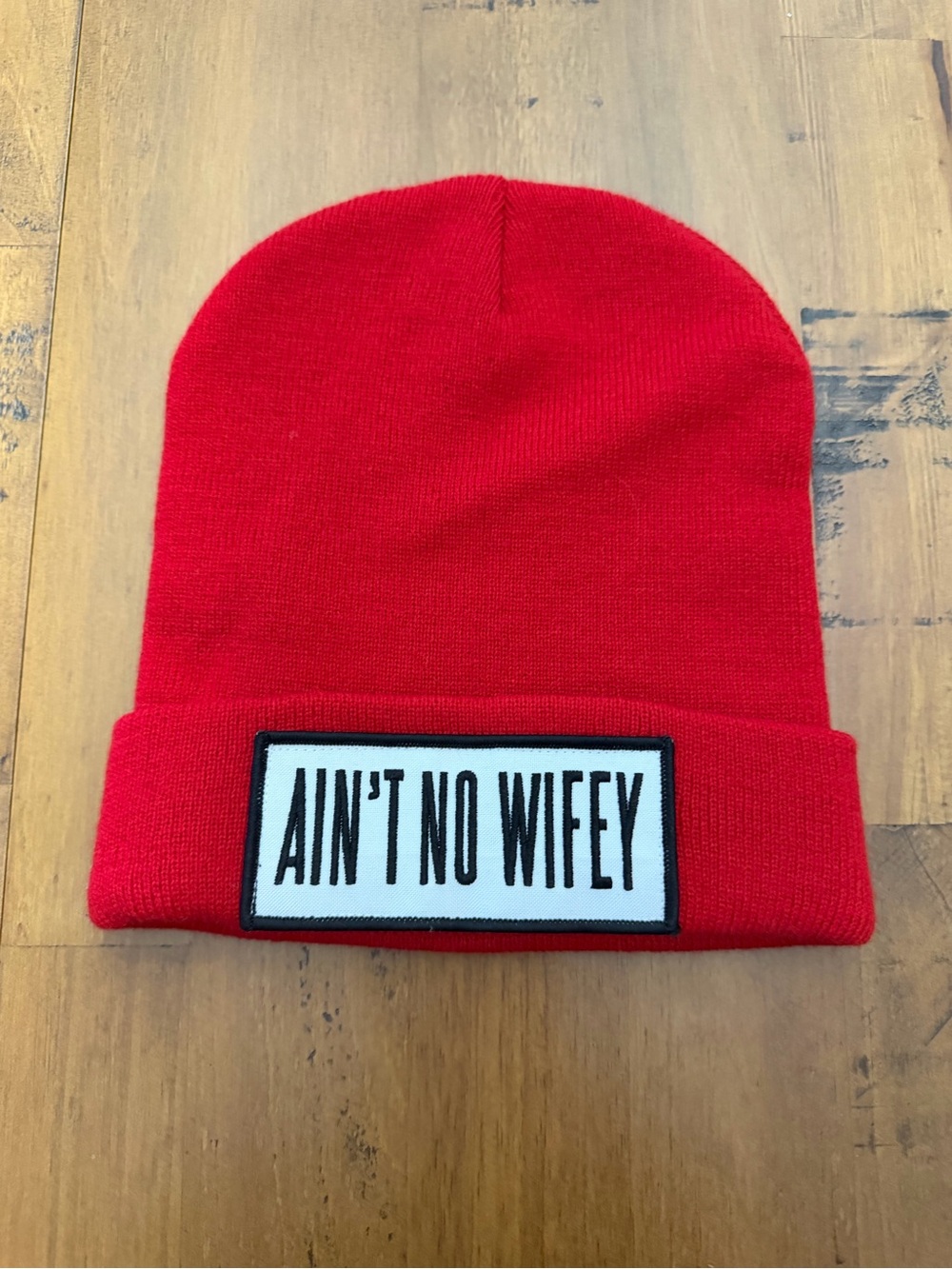 Dimepiece Red Knit Beanie with 'AIN'T NO WIFEY' Patch